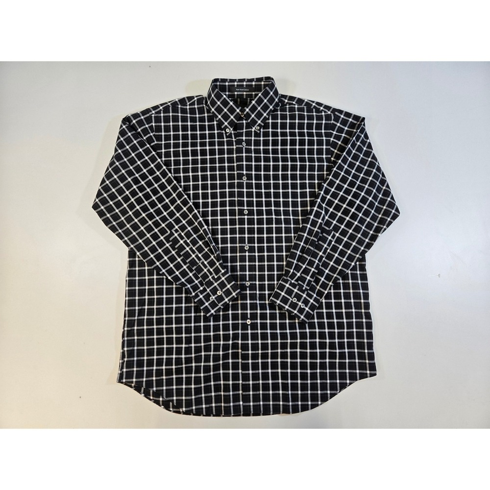 Paul Fredrick Mens 16x33 Non-Iron Cotton Dress Shirt Black Gray Windowpane